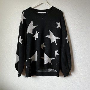 Black and White Star Sweater with Balloon Sleeves